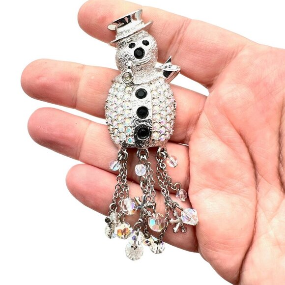 Kirks Folly Womens Brooch Frosty the Snowman Pin Clear Crystals Silver Tone - Picture 1 of 4